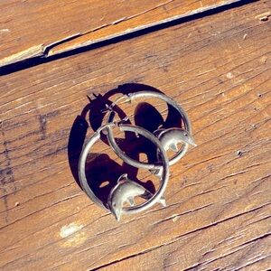 Vintage Sterling Silver 925 Dolphin Hoop Earrings 80’s Estate Beach Ocean Animal